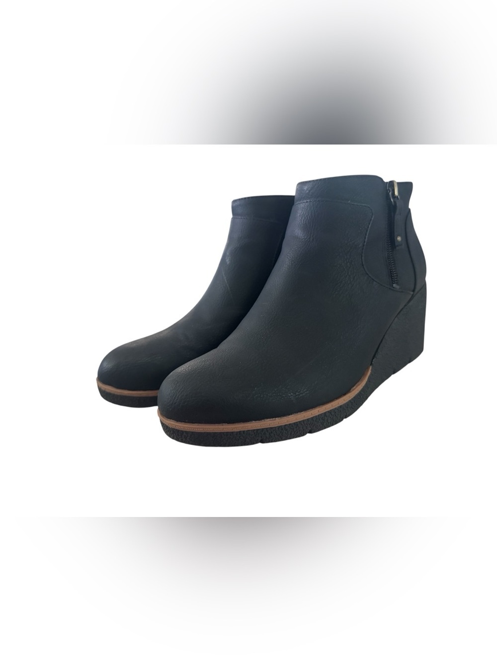 Dr. Scholl’s Been There Black Wedge Ankle Boots Side Zip Booties Size 8